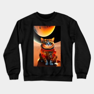 Funny cute cat in space graphic design artwork Crewneck Sweatshirt